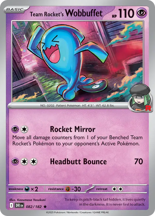 082/182 Team Rocket's Wobbuffet Destined Rivals Pokémon Card