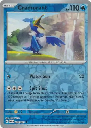 058/167 Cramorant Reverse Holo Twilight Masquerade Pokémon Card