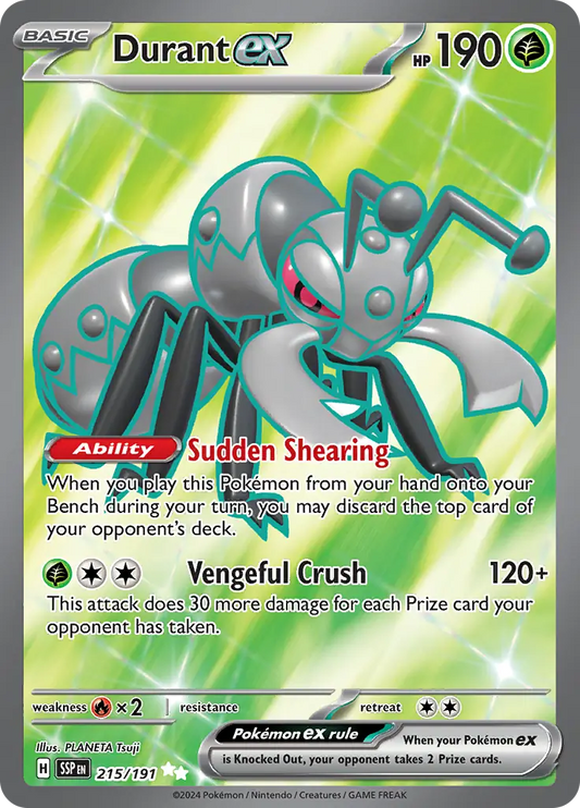 215/191 Durant ex Surging Sparks Pokémon Card