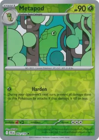 002/159 Metapod Reverse Holo Journey Together Pokémon Card