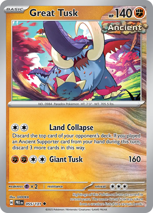 055/131 Great Tusk Prismatic Evolutions Pokémon Card