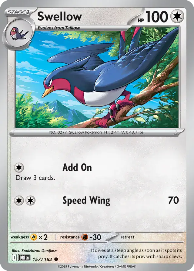 157/182 Swellow Destined Rivals Pokémon Card