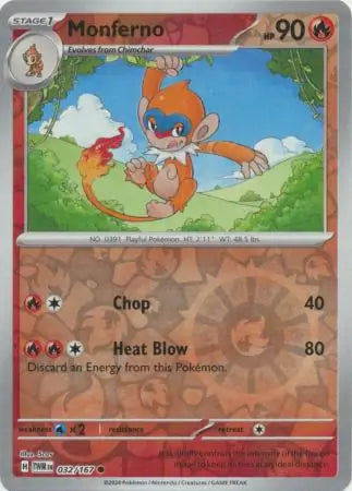 032/167 Monferno Reverse Holo Twilight Masquerade Pokémon Card