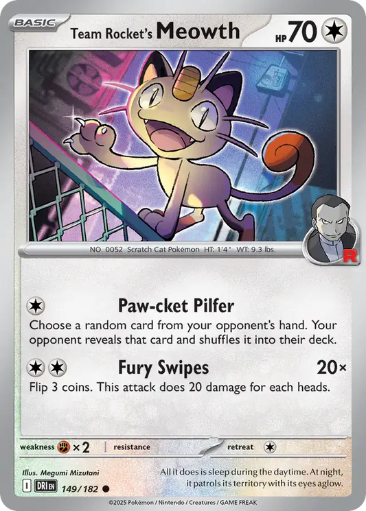 149/182 Team Rocket's Meowth Destined Rivals Pokémon Card
