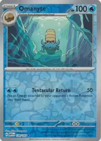 138/165 Omanyte Reverse Holo 151 Pokémon Card
