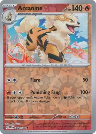 028/182 Arcanine Reverse Holo Destined Rivals Pokémon Card