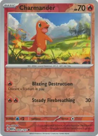 004/165 Charmander Reverse Holo 151 Pokémon Card