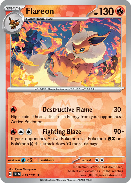 013/131 Flareon Master Ball Holo Prismatic Evolutions Pokémon Card