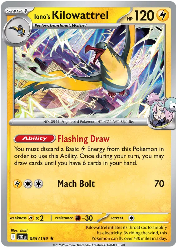 055/159 Iono's Kilowattrel Journey Together Pokémon Card