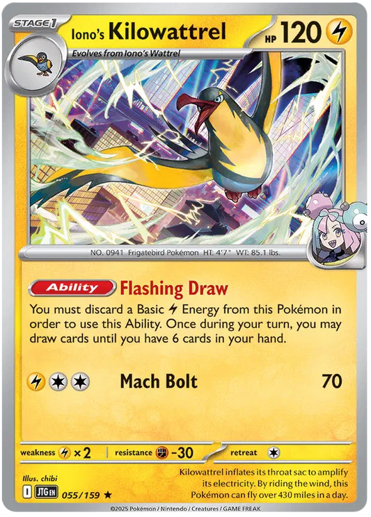 055/159 Iono's Kilowattrel Journey Together Pokémon Card