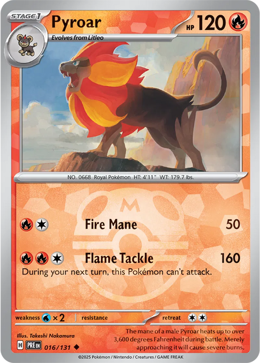 016/131 Pyroar Master Ball Holo Prismatic Evolutions Pokémon Card