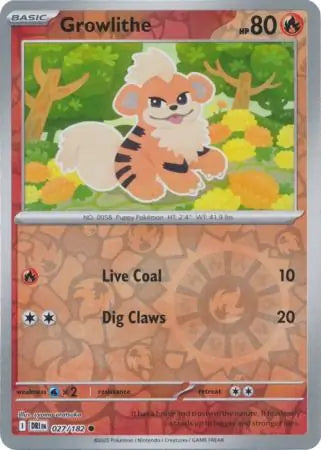 027/182 Growlithe Reverse Holo Destined Rivals Pokémon Card