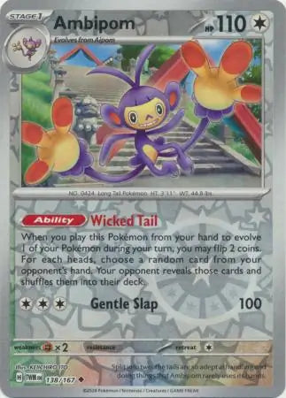138/167 Ambipom Reverse Holo Twilight Masquerade Pokémon Card