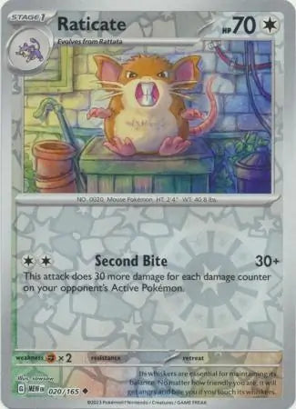 020/165 Raticate Reverse Holo 151 Pokémon Card