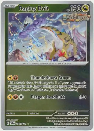 111/142 Raging Bolt Reverse Holo Stellar Crown Pokémon Card