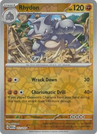 112/165 Rhydon Reverse Holo 151 Pokémon Card