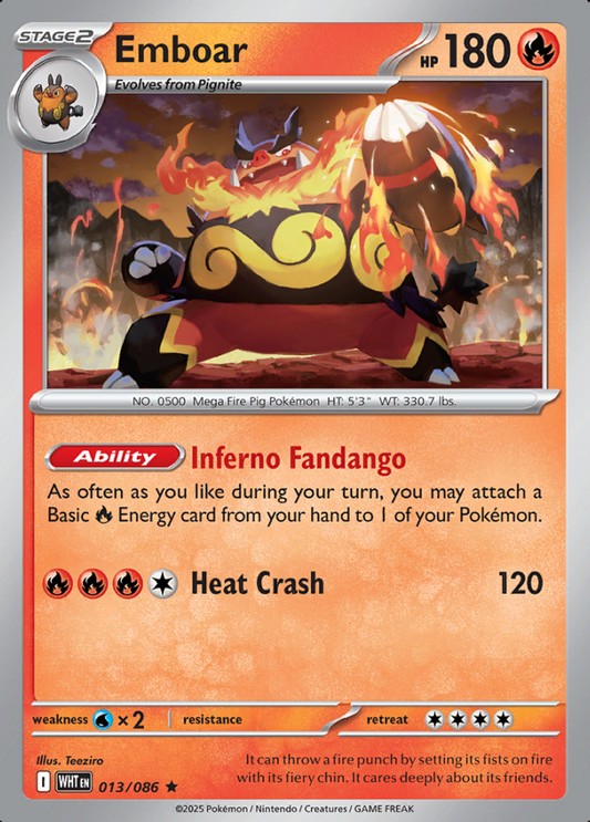 013/086 Emboar White Flare Pokémon Card