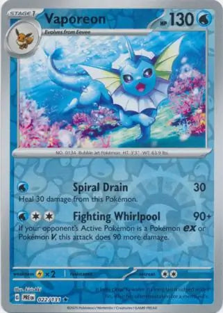 022/131 Vaporeon Reverse Holo Prismatic Evolutions Pokémon Card