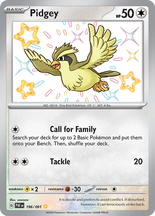196/091 Pidgey Paldean Fates Pokémon Card