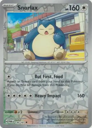 136/167 Snorlax Reverse Holo Twilight Masquerade Pokémon Card