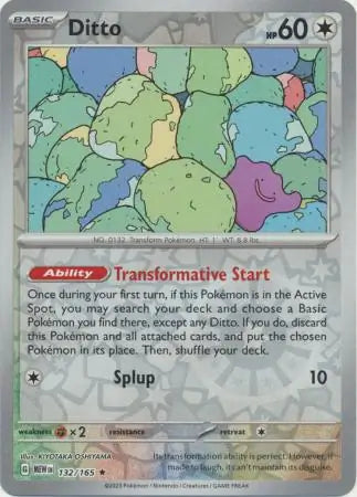 132/165 Ditto Reverse Holo 151 Pokémon Card