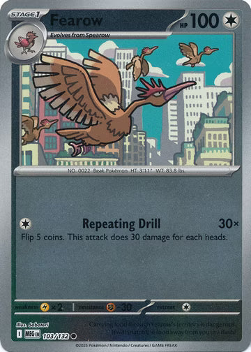 103/132 Fearow Reverse Holo Mega Evolution Pokémon Card