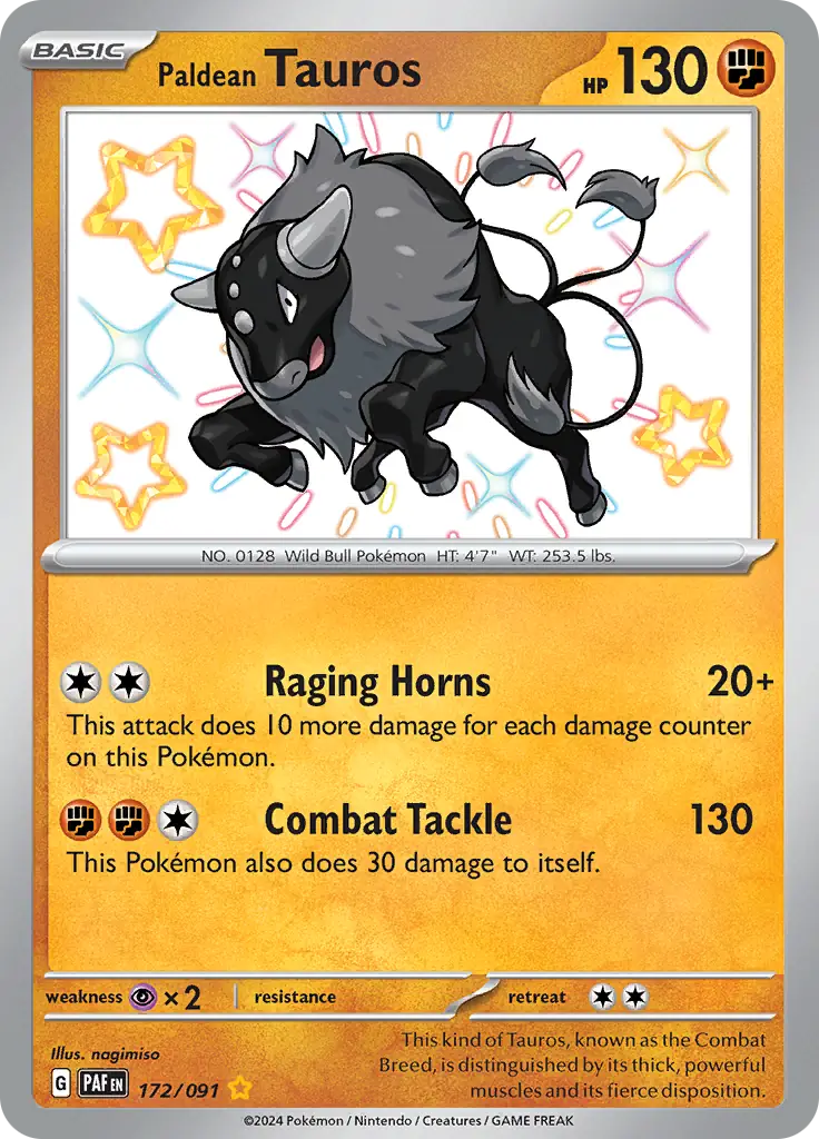 172/091 Paldean Tauros Paldean Fates Pokémon Card