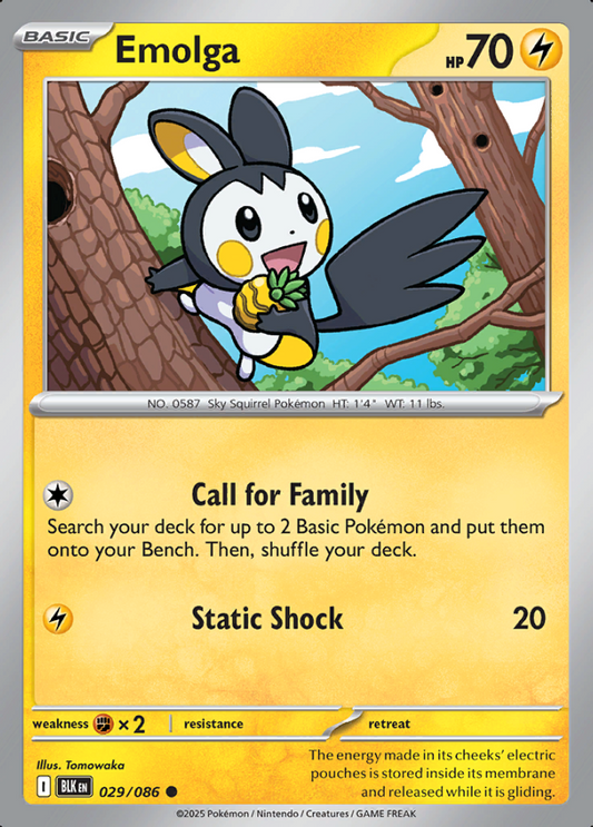 029/086 Emolga Black Bolt Pokémon Card