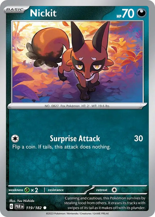 119/182 Nickit Paradox Rift Pokémon Card