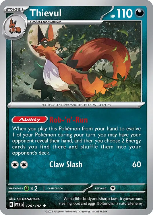 120/182 Thievul Paradox Rift Pokémon Card