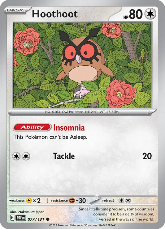 077/131 Hoothoot Prismatic Evolutions Pokémon Card