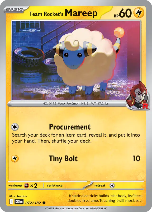 072/182 Team Rocket's Mareep Destined Rivals Pokémon Card