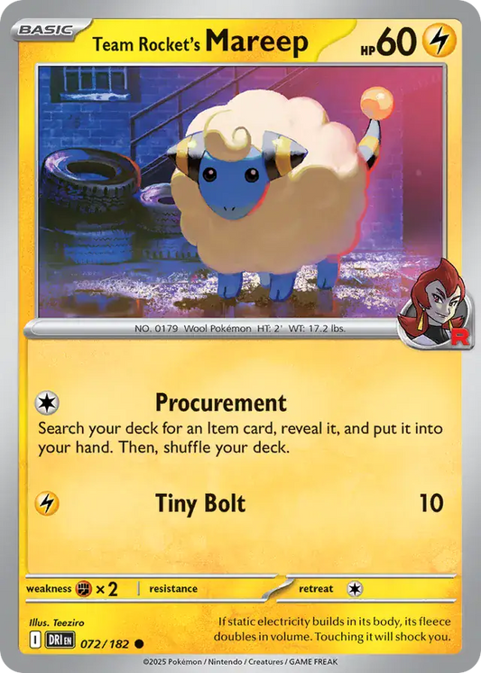 072/182 Team Rocket's Mareep Destined Rivals Pokémon Card