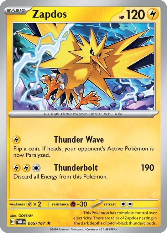 065/167 Zapdos Twilight Masquerade Pokémon Card