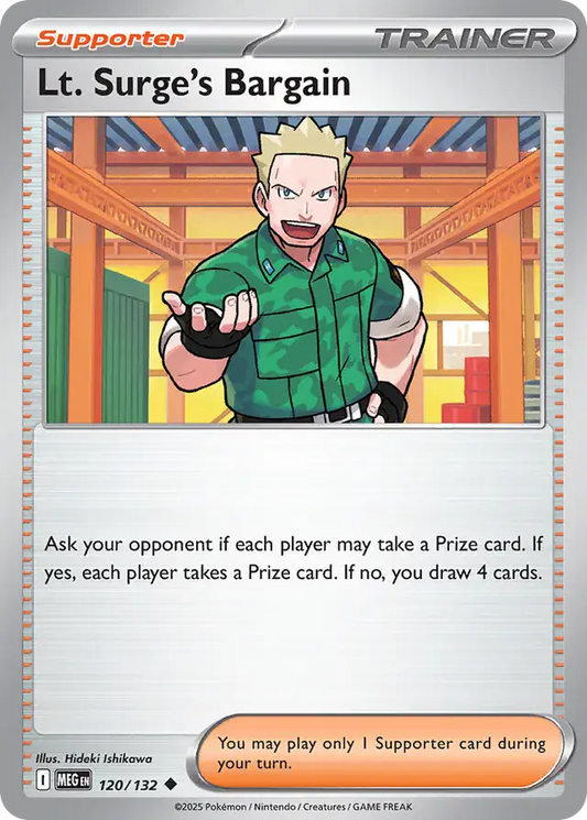 120/132 Lt. Surge's Bargain Mega Evolution Pokémon Card