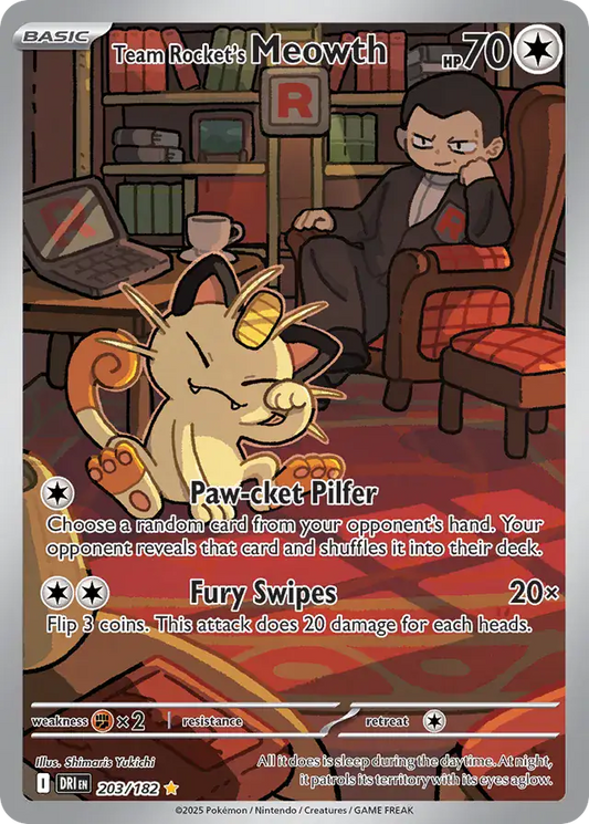 203/182 Team Rocket's Meowth Destined Rivals Pokémon Card