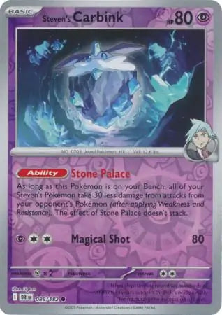 086/182 Steven's Carbink Reverse Holo Destined Rivals Pokémon Card