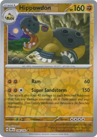 106/182 Hippowdon Reverse Holo Destined Rivals Pokémon Card