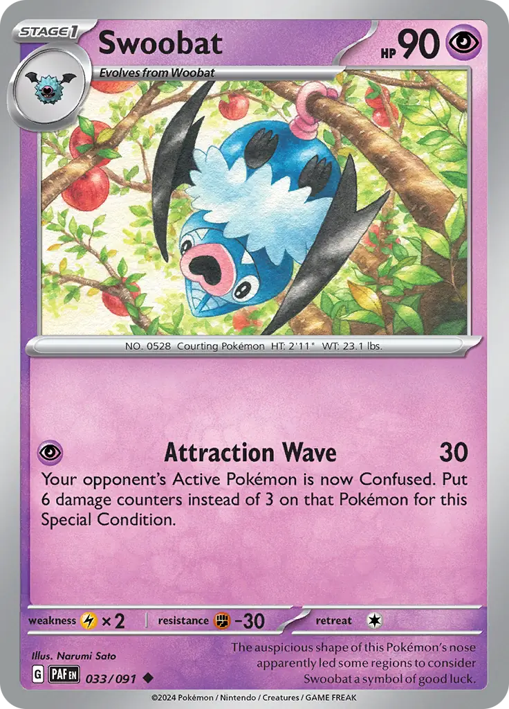 033/091 Swoobat Paldean Fates Pokémon Card