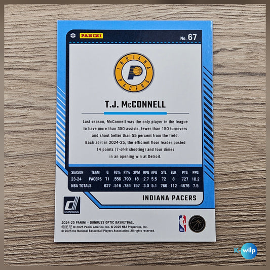 067 T.J. McConnell, Indiana Pacers 2024/2025 Donruss Optic Basketball Panini Trading Card