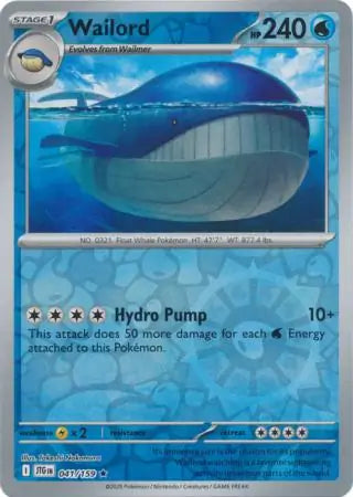 041/159 Wailord Reverse Holo Journey Together Pokémon Card