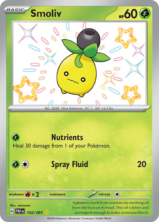 102/091 Smoliv Paldean Fates Pokémon Card