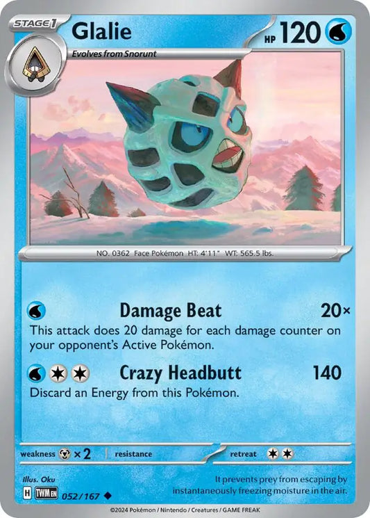 052/167 Glalie Twilight Masquerade Pokémon Card