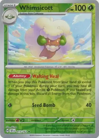 015/162 Whimsicott Reverse Holo Temporal Forces Pokémon Card