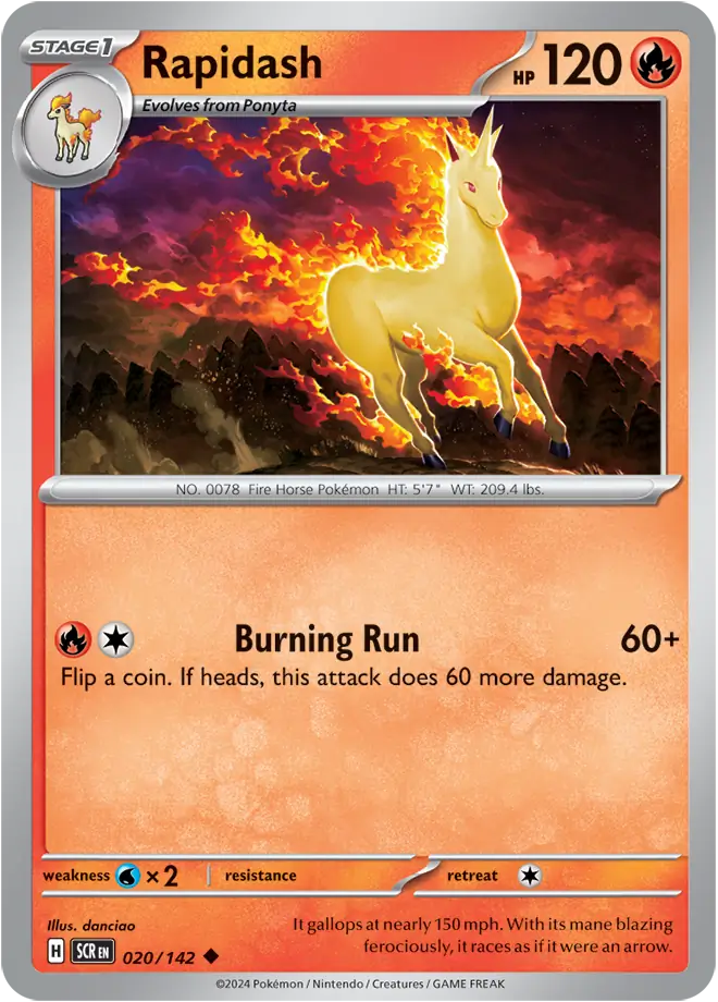 020/142 Rapidash Stellar Crown Pokémon Card