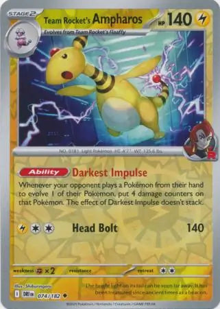 074/182 Team Rocket's Ampharos Reverse Holo Destined Rivals Pokémon Card