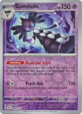092/193 Gothitelle Reverse Holo Paldea Evolved Pokémon Card