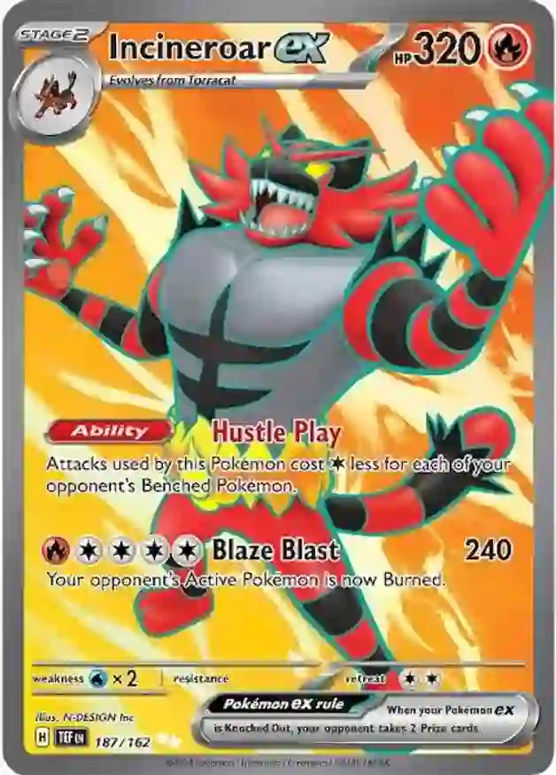 187/162 Incineroar ex Scarlet & Violet Temporal Forces Pokémon Card