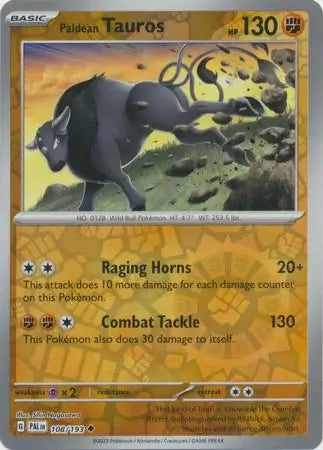 108/193 Paldean Tauros Reverse Holo Paldea Evolved Pokémon Card