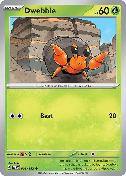 006/182 Dwebble Paradox Rift Pokémon Card